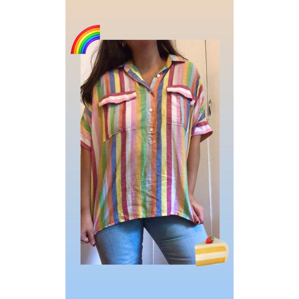 Rainbow linen J. Crew top